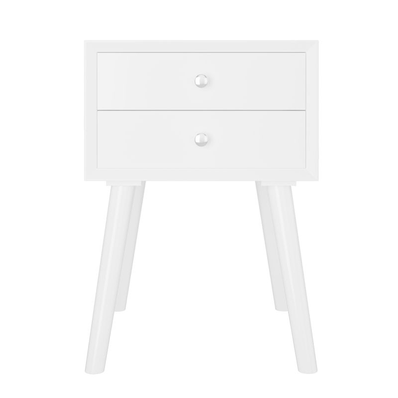 Tangkula Wooden Nightstand with 2 Storage Drawers Accent End Side Table for Bedroom&Living room White