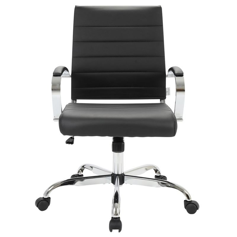 LeisureMod Benmar Mid-Back Office Conference Chair Upholstered in Leather with Swivel and Tilt in Black