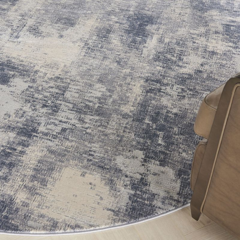 Nourison Rustic Textures Contemporary Abstract Indoor Area Rug Blue/Ivory 7'10" x round