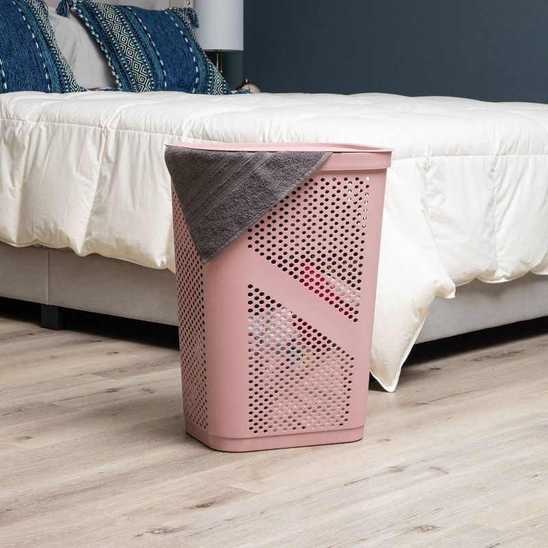 Mind Reader Perforated Plastic Hamper with Lid 60 Liter/16 Gallon, Lightweight Hamper, Pink
