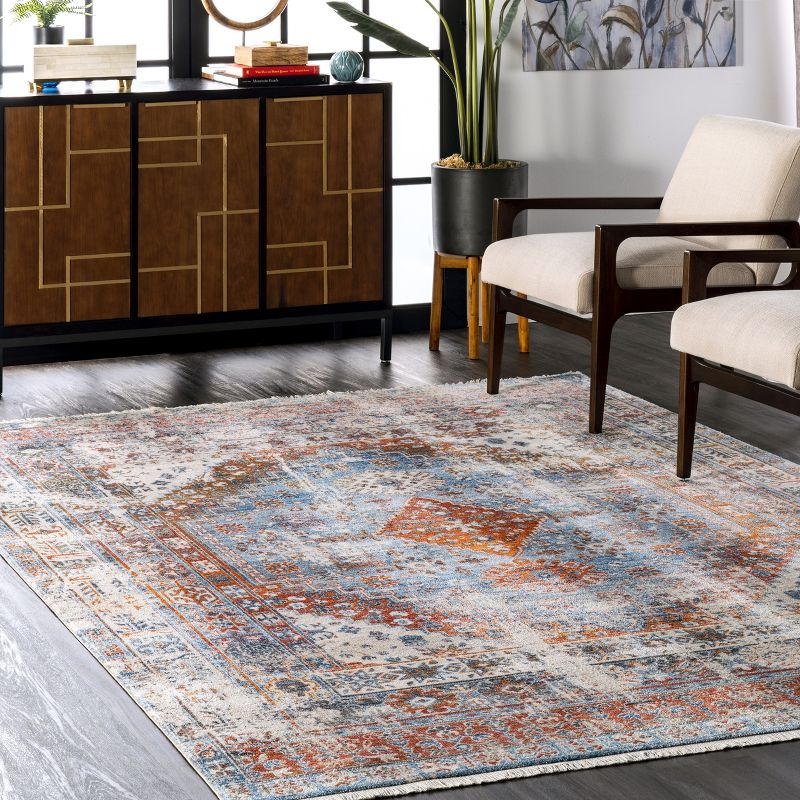Nuloom Farley Oriental/Persian 4x6 Indoor Area Rug for Living Room Bedroom Dining Room Kitchen, Blue/Multicolor