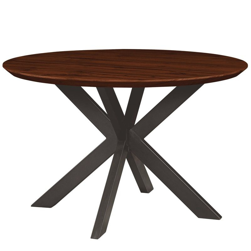 LeisureMod Ravenna Modern 47" Round Wood Dining Room Table with Sleek Metal Base Design