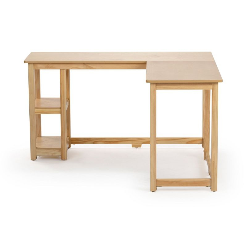 Plank+Beam Solid Wood Corner Desk for Home Office, Gaming, Computer with Storage Shelves, Natural
