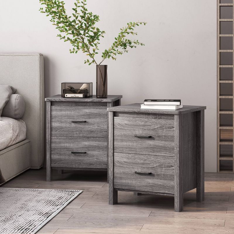 Set of 2 Olimont Contemporary 2 Drawer Nightstands Sonoma Gray Oak - Christopher Knight Home: Bedside Storage Tables