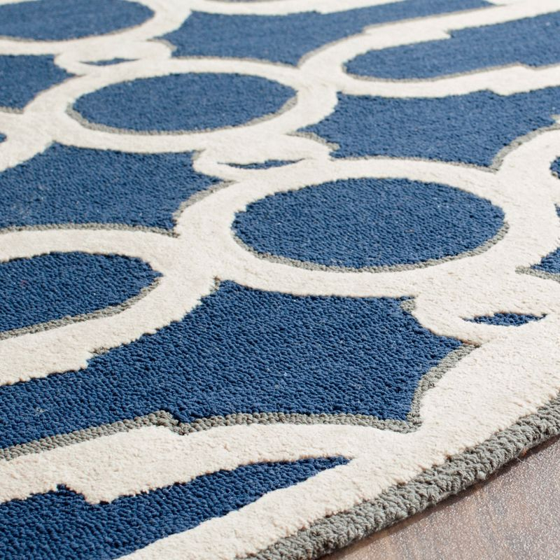 Newport NPT434 Hand Hooked Area Rug - Royal Blue/White - 6' Round - Safavieh.