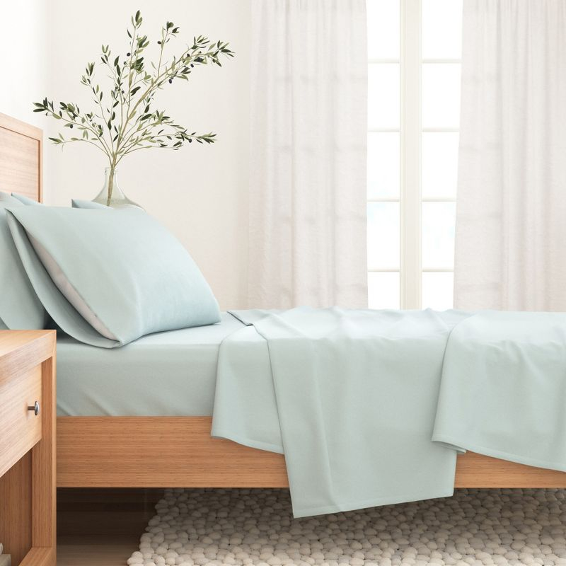 100% Cotton Flannel Sheet Set - Great Bay Home (Full, Light Blue)
