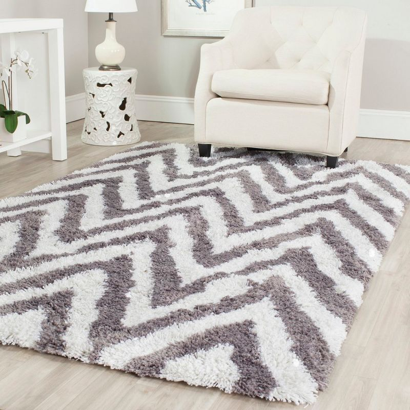 Shag SG250 Hand Tufted Area Rug Ivory / Grey 6' X 9' - Safavieh.