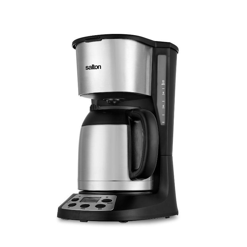 Salton Jumbo Java 10 Cup Drip Coffee Maker, XL Capacity Thermal Carafe, 24 Hour Programmable Timer, Extended Keep Warm, Pause & Serve, 1000 Watts