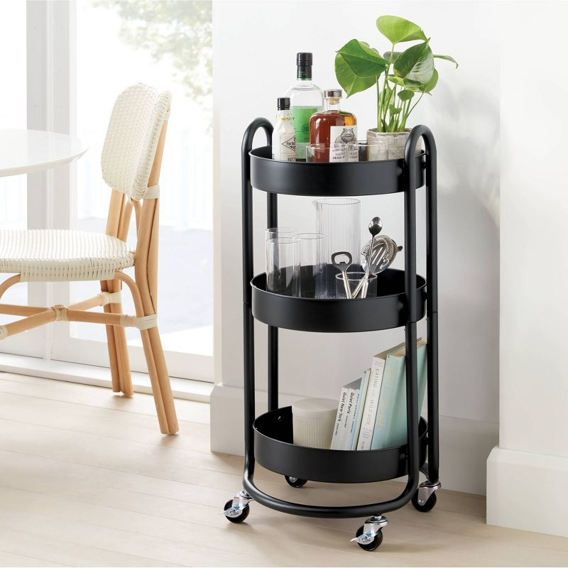 3 Tier Round Metal Utility Cart Black - Brightroom™: Rolling Storage with Casters, Powder-Coated Steel, 31.44" Height