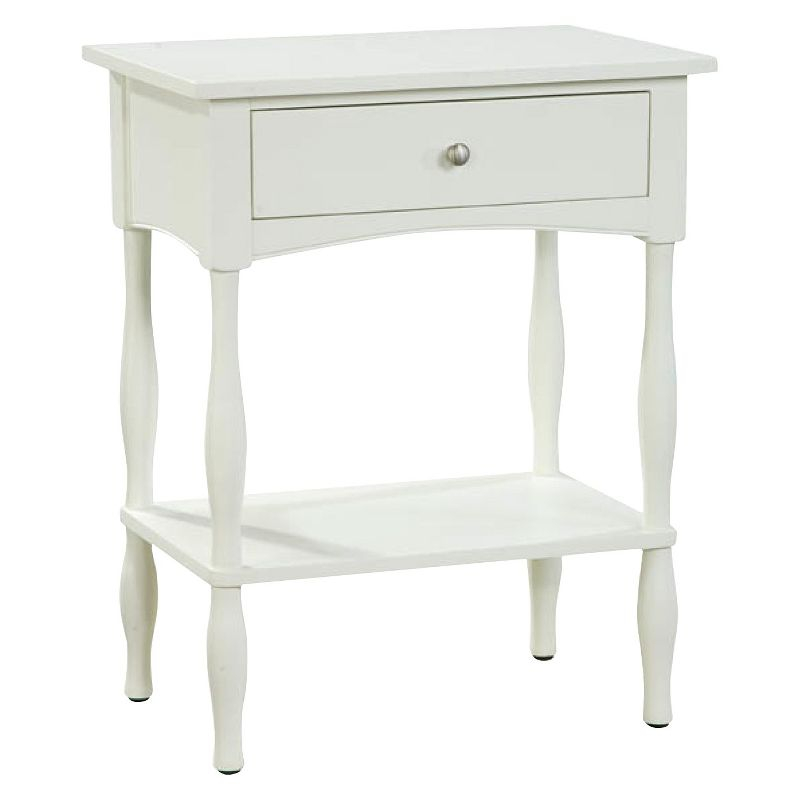 End Table Hardwood Ivory with Drawer & Shelf - Alaterre Furniture: Cottage Style, Turned Legs