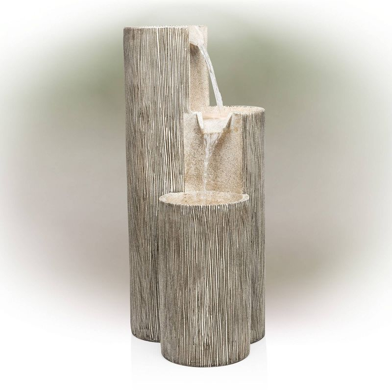 41" Resin Outdoor Tiering Column Zen Fountain with LED Lights Gray - Alpine Corporation