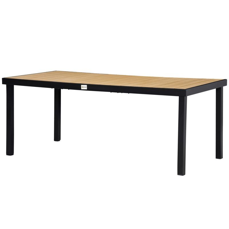 Outsunny 75" x 35" Outdoor Dining Table for 8 People, Rectangular Aluminum Frame Garden Table with All-Weather Faux Wood Top, Natural