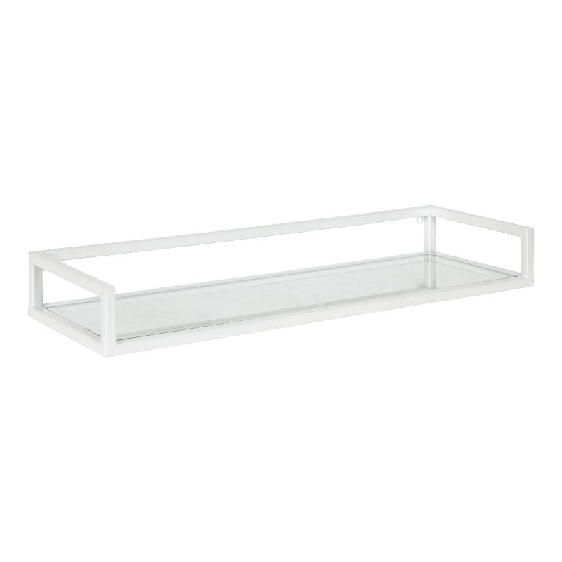 24" x 8" x 3" Blex Metal and Glass Wall Shelf White - Kate & Laurel All Things Decor: No Assembly, Open Shelving Design