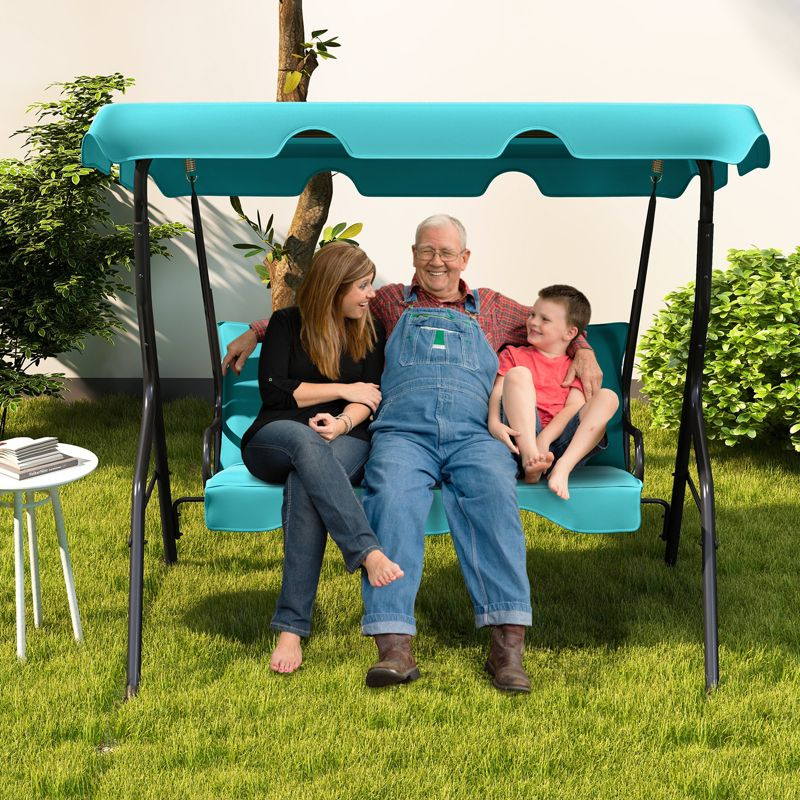 Tangkula 3-Seats Outdoor Glider Hammock with Adjustable Waterproof Canopy Aluminum Frame Patio Swing Chair Blue