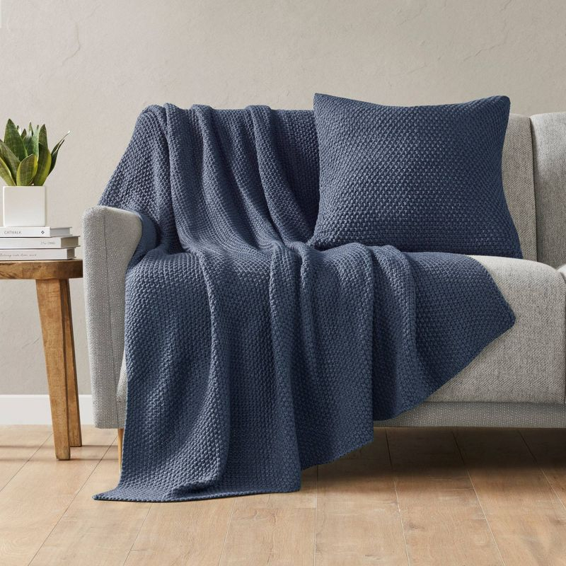 20"x20" Oversize Bree Knit Square Throw Pillow Cover Indigo - Ink+Ivy: Hidden Zipper, Machine Washable