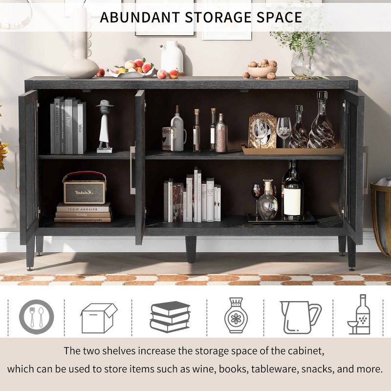 Wood Storage Cabinet With Three Tempered Glass Doors And Adjustable Shelf, Modern Accent Cabinet Black-Cuddlewood