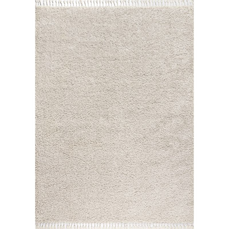 3'x5' Mercer Shag Plush Tassel Area Rug, Cream - JONATHAN Y