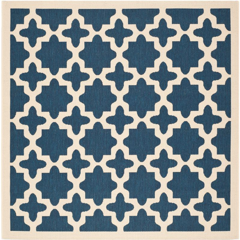 Courtyard CY6913 Power Loomed Indoor and Outdoor Area Rug - Navy/Beige - 5'3"x5'3" - Safavieh