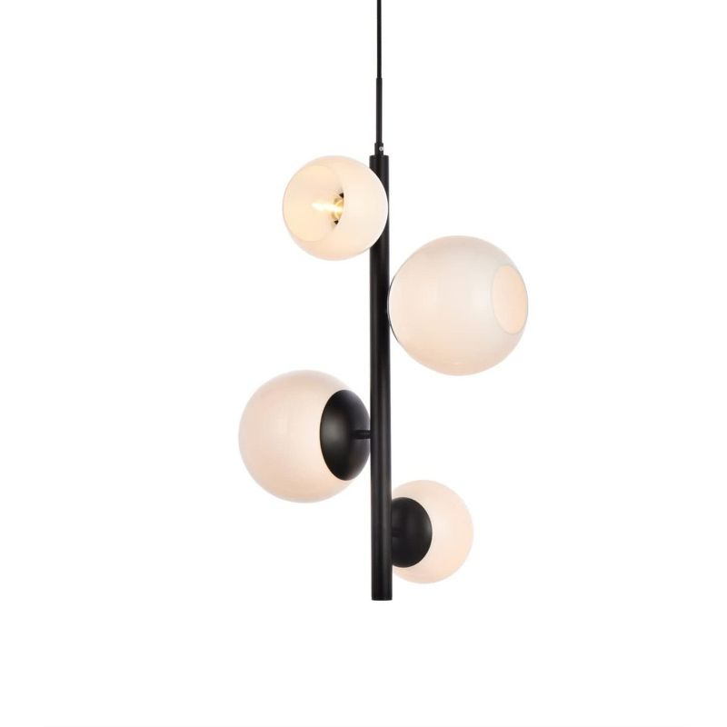 Elegant Lighting Wells 18 inch pendant in black with white shade