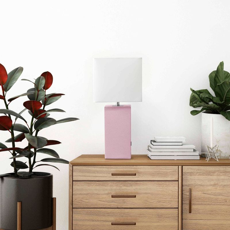 Elegant Designs 21" Modern Leather Wrapped Table Lamp with USB Port and Feit LED (Includes LED Light Bulb) Light Pink