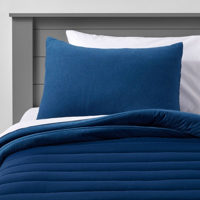 Twin Channel Jersey Kids' Comforter Set Navy - Pillowfort™: Twin Bedding, Quilted, OEKO-TEX Certified, 2-Piece Set