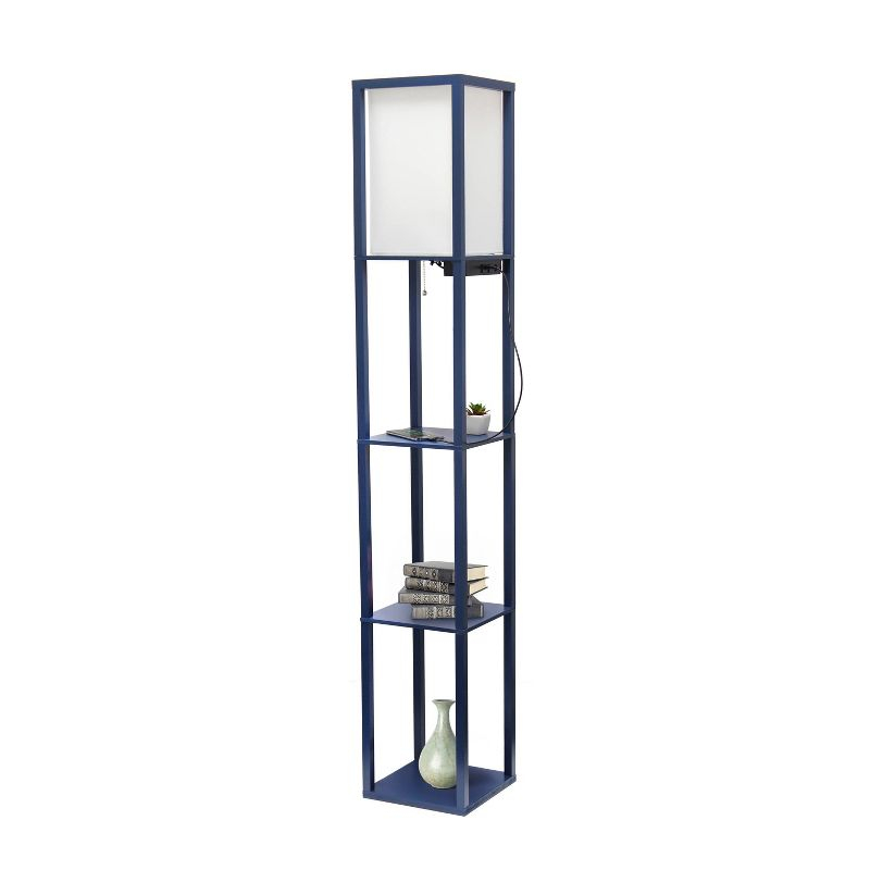 Creekwood Home Classix 62.5" 3-Tier Storage Floor Lamp with Charging Ports and Outlet Navy Blue