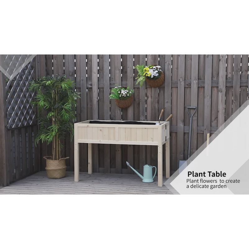 Outsunny Raised Garden Bed Elevated Wooden Planter Box with Space-Saving Folding Design, Drainage Holes, & Inner Liner for Vegetable Fruit Herb Grow
