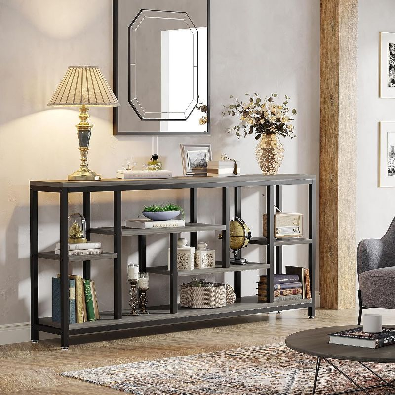 Hommoo 70.9" Console Table with Storage Shelves Gray
