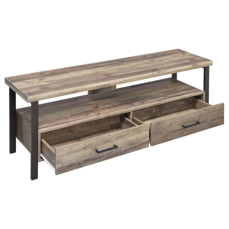 Morello 2 Drawer TV Stand for TVs up to 65" Weathered Pine - Coaster: Rustic Style, Melamine Veneer, MDF Frame