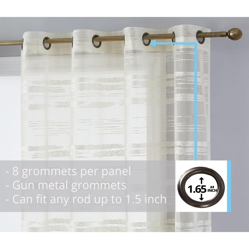HLC.ME Broadway Stripe Decorative Semi Sheer Light Filtering Grommet Window Treatment Curtain Panels - Set of 2 - White, 54 W x 96 L
