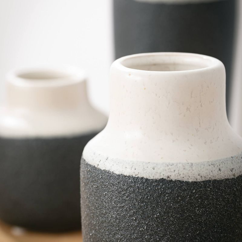 Sullivans Set of 3 Ceramic Vase 7"H, 5.25"H & 3.75"H White and Black