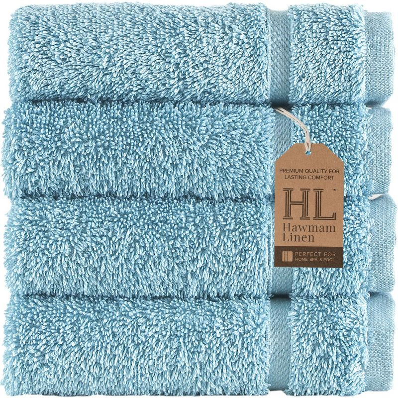 Hawmam Linen Washcloth Linen Set Original Turkish Cotton, Maximum Softness & Absorbency Face Towels for Kitchen & Cleaning (Light Blue)
