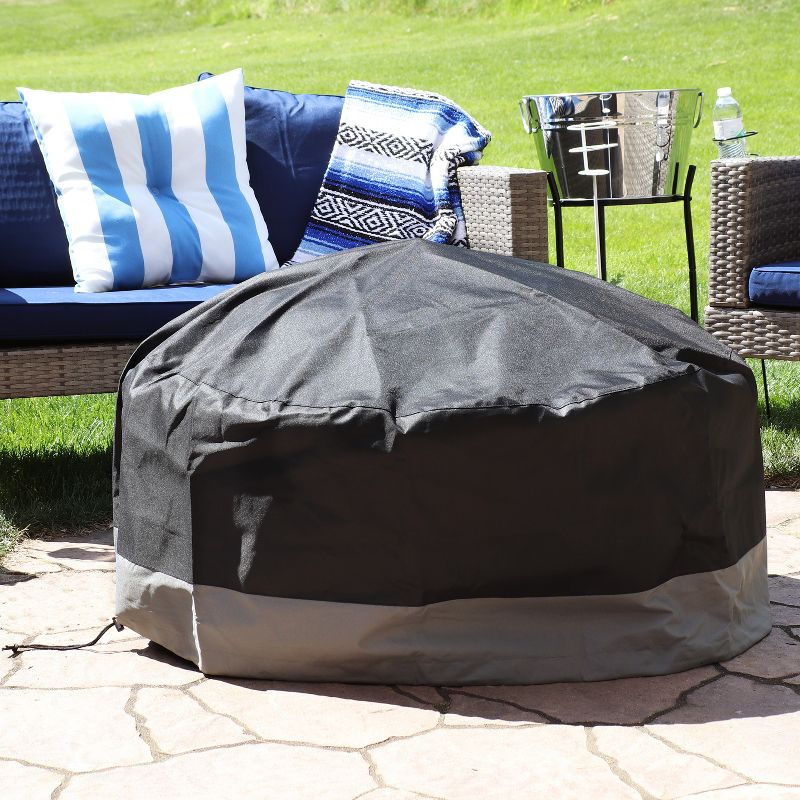 Sunnydaze Outdoor Heavy-Duty Weather-Resistant 300D Polyester Round Fire Pit Cover - 80" x 25" - Black and Gray
