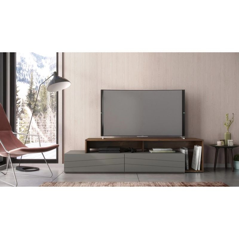 Marble TV Stand for TVs up to 72" White - Nexera: Mid-Century Modern, Laminated Melamine Surface, Wood Composite Frame