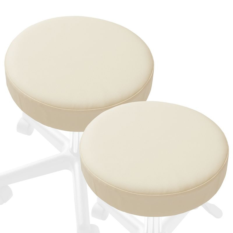 Saloniture 2-Pack Round Stool Seat Cover, 15-1/2" Waterproof Slipcover for Swivel Chair or Barstool - Cream