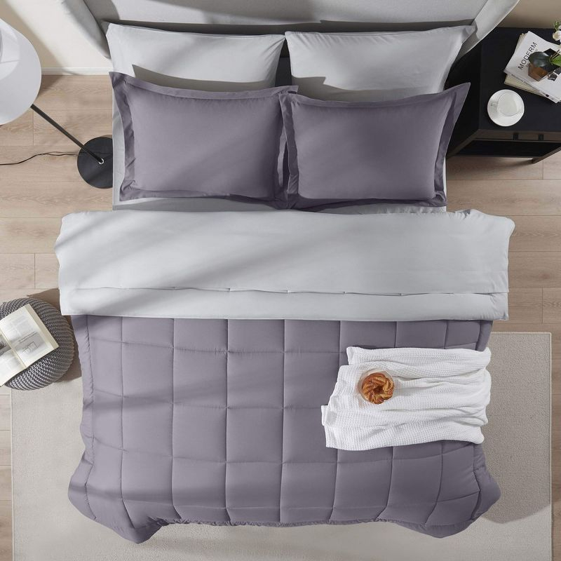 Nestl Bed in a Bag Reversible, 7 Piece Queen Size Bedding Set - Grayish Purple/Light Grey
