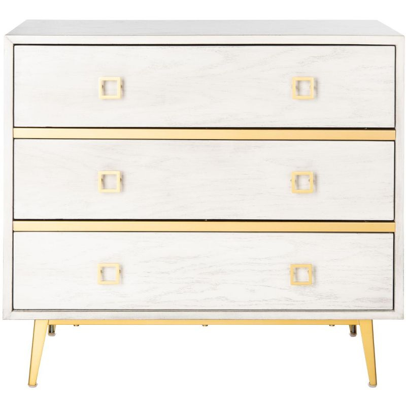 Katia 3 Drawer Chest - CHS6413 - White Wash/Gold - Safavieh
