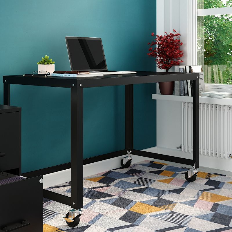 Space Solutions Mobile Desk Steel Black: Sturdy Metal Frame, No Storage, Adult Assembly Required