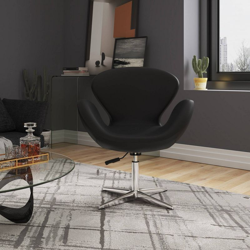 Set of 2 Raspberry Faux Leather Adjustable Swivel Chairs Black - Manhattan Comfort: Retro Chic, Steel Cross Legs