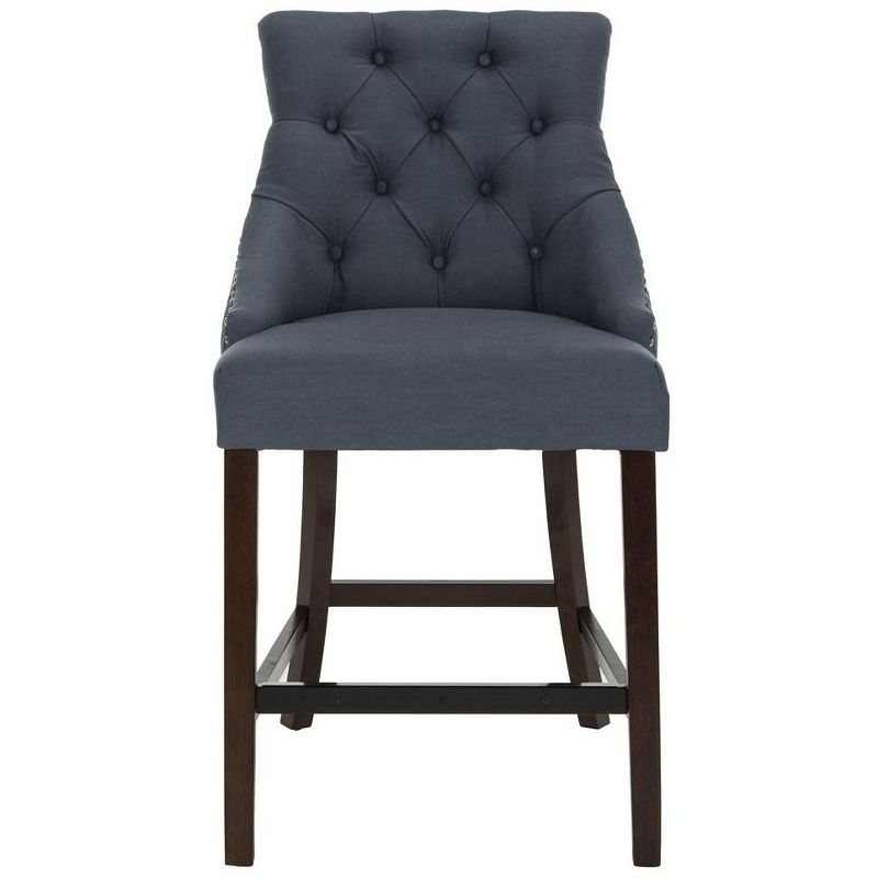 Eleni Tufted Wing Back Counter Stool (Set of 2) - BST6305 - Navy/Espresso - Safavieh
