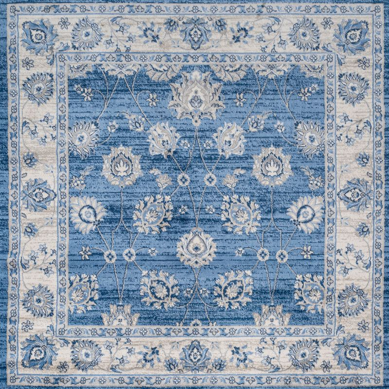 5' x 5' Modern Persian Vintage Moroccan Traditional Area Rug, Blue/Ivory - JONATHAN Y
