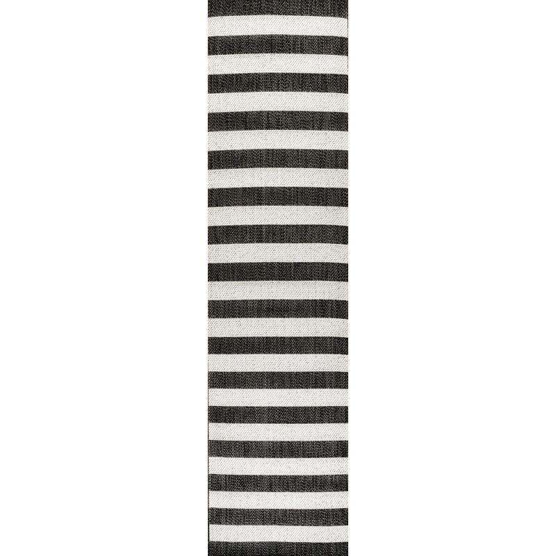 2' x 8' Negril Two-Tone Wide Stripe Indoor/Outdoor Runner Rug, Black/Cream - JONATHAN Y