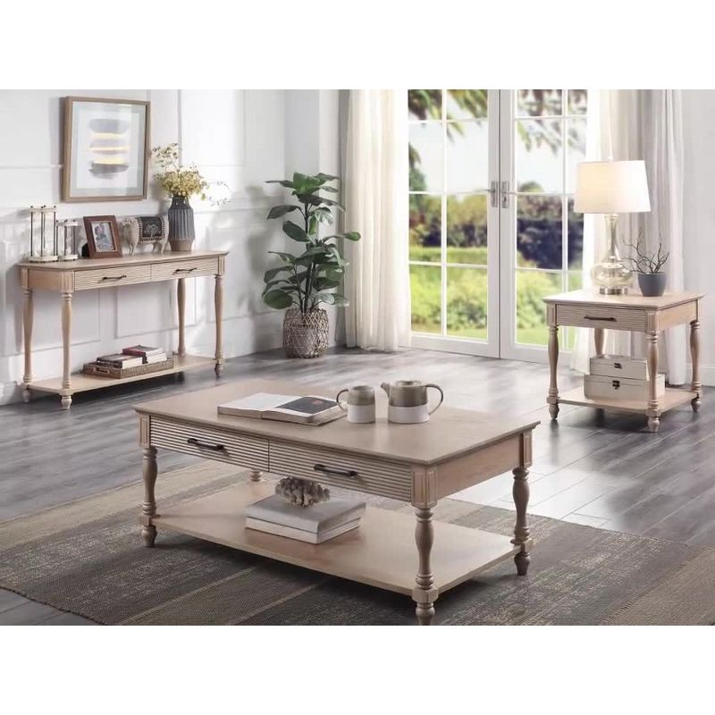 Acme Furniture Ariolo Sofa Table Antique White: Rectangular Entryway Table with Drawer, Wood Frame & MDF Top