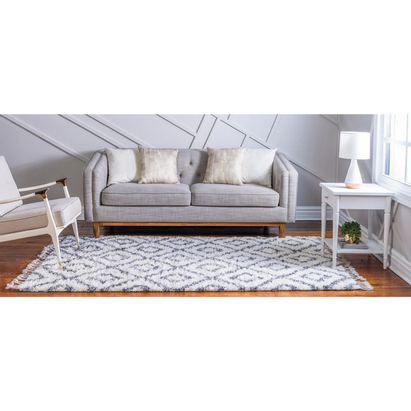 Unique Loom 5' 1 x 8' 0 Ivory Hygge Shag Diamond Area Rug