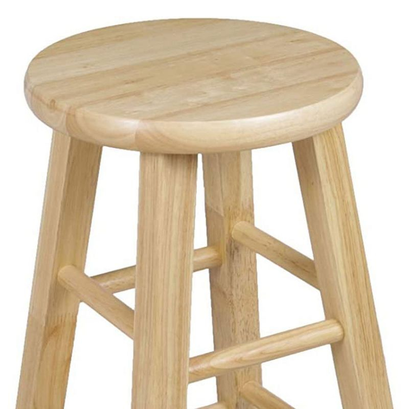 PJ Wood Round-Seat 24 Inch Tall Kitchen Counter Stools for Homes, Dining Spaces, and Bars with Backless Seats, 4 Square Legs, Natural, Set of 2