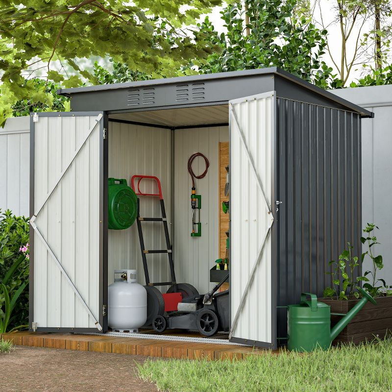 6x4 FT Backyard Garden Tools Storage Shed,Black Aluminium Frame Storage Shed,Metal Outdoor Storage Shed with Lockable Door and Floor Frame-Coolbibila