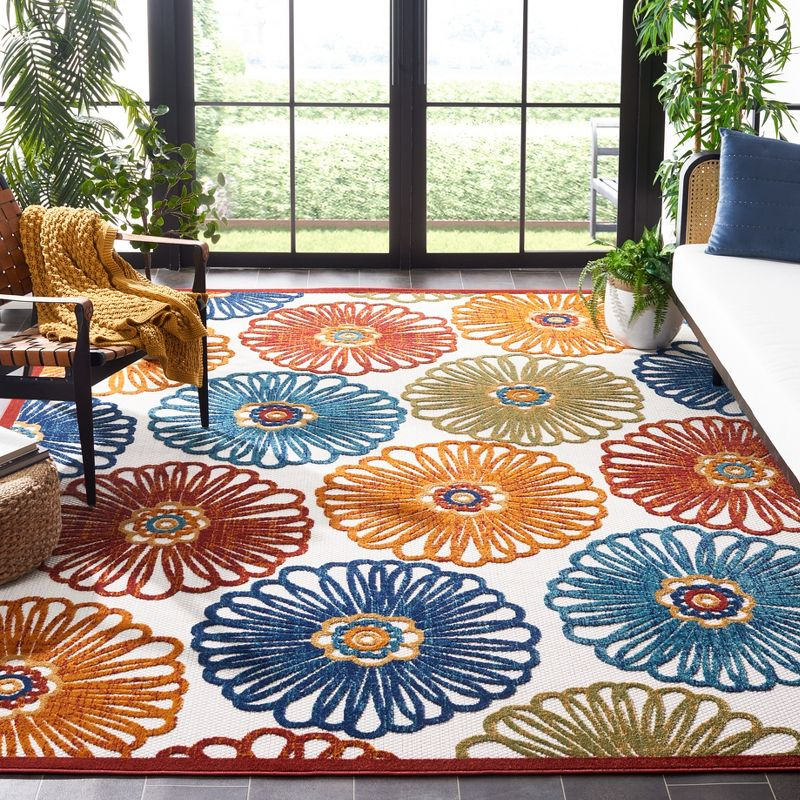 Cabana CBN801 Power Loomed Indoor/Outdoor Area Rug - Creme/Red - 8'x10' - Safavieh.