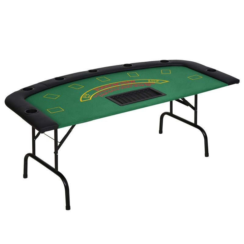 Soozier 72" Foldable 7-Player Poker Blackjack Table with Chip & Cup Holder, Green Felt