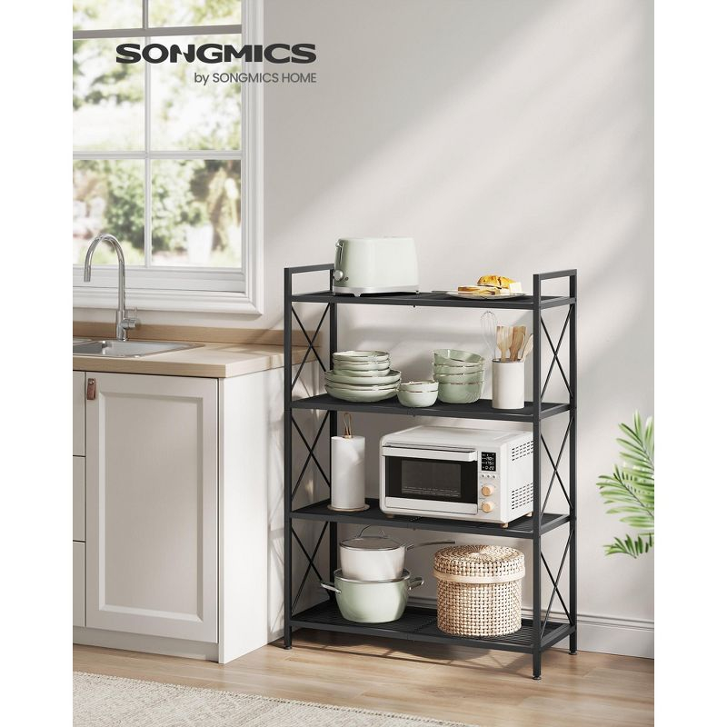 SONGMICS 4-Tier Metal Storage Rack, Shelving Unit with X Side Frames, Dense Mesh, 12.6 x 31.5 x 44.3 Inches, Industrial Style, Ink Black