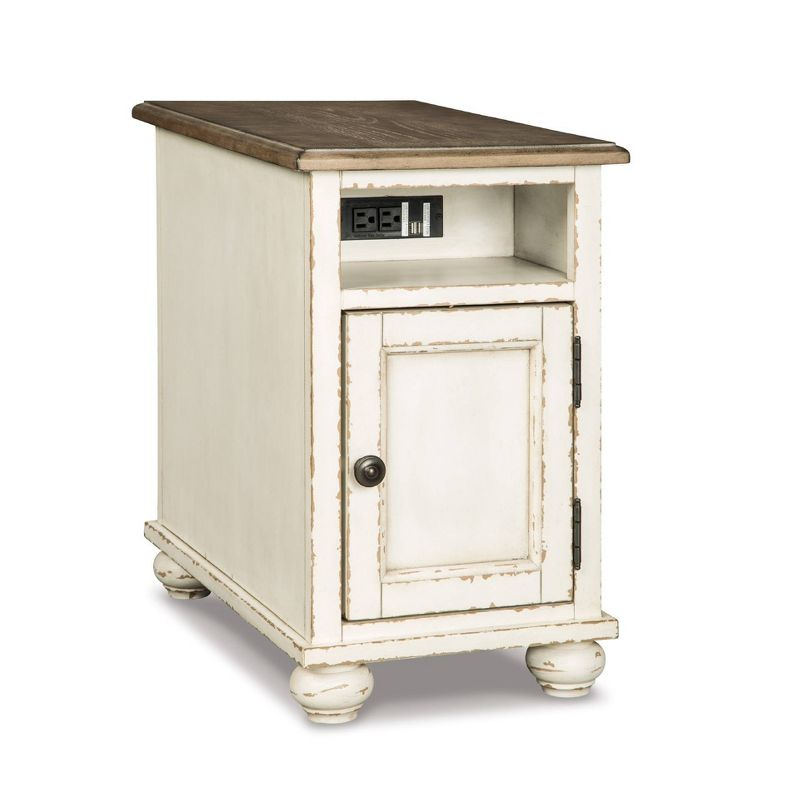 Realyn Chairside End Table White/Brown - Signature Design by Ashley: Cottage Style, Power Outlets, USB Ports